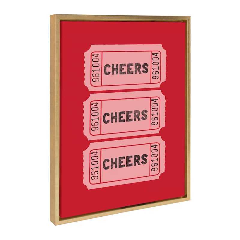 Kate and Laurel Sylvie Cheers Pink Red Ticket Framed Canvas by Alli Standefer - 18x24 - Yellow