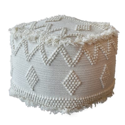 Bohemian Raised Pearl Pattern with Fringed Edges Ottoman - 18" - Cream