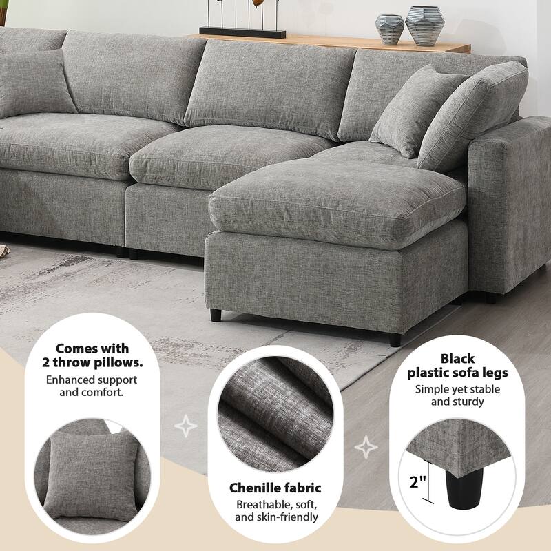 130-In Modular Sectional with Ottoman,Chenille Upholstered Sofa for Living Room,Sectional Couch,3 Colors