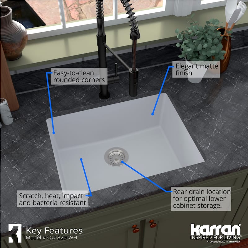 Karran Undermount 24.38 in Single Bowl Quartz Kitchen Sink Kit