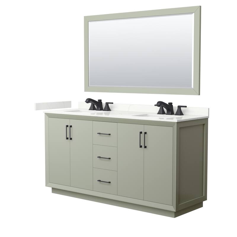 Wyndham Collection WCF414166D-QTZ-US3M58 Strada 66" Free Standing - Light Green / Giotto Quartz Top / Matte Black