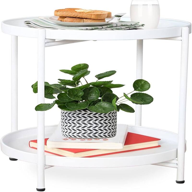 Table 2-Tier Metal Sofa Side Table - 15"D x 15"W x 20"H - White