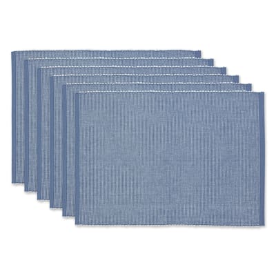 Set of 6 Blue Decorative Ribbed Placemats, 19"