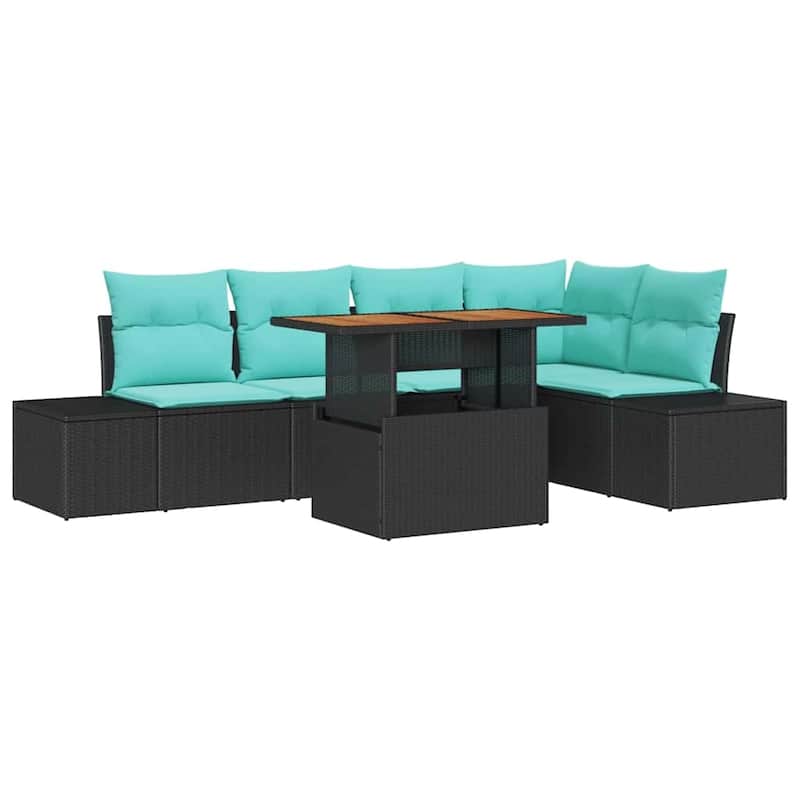 vidaXL 6 Garden Sofa Set with Cushions Black/Grey Poly Rattan - 103.9 x 60.6 x 27.2