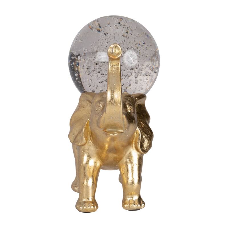 Sagebrook Home Gold Resin 9-Inch Elephant With Crystal Ball - Enchanting Polyresin Sculpture Decor Piece - 9" x 5" x 9"