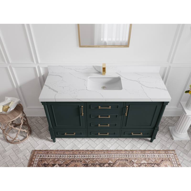 Willow Collections 60 in. W x 22 in. D Aberdeen Single Bowl Sink Bathroom Vanity in Dark Forest Green with Countertop - 2" Calacatta Laza - Dark Forest Green