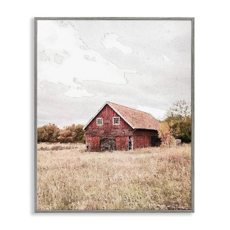 Stupell Red Barn Country Terrain Framed Giclee Art Design By Susan Ball - 16 x 20 - Grey