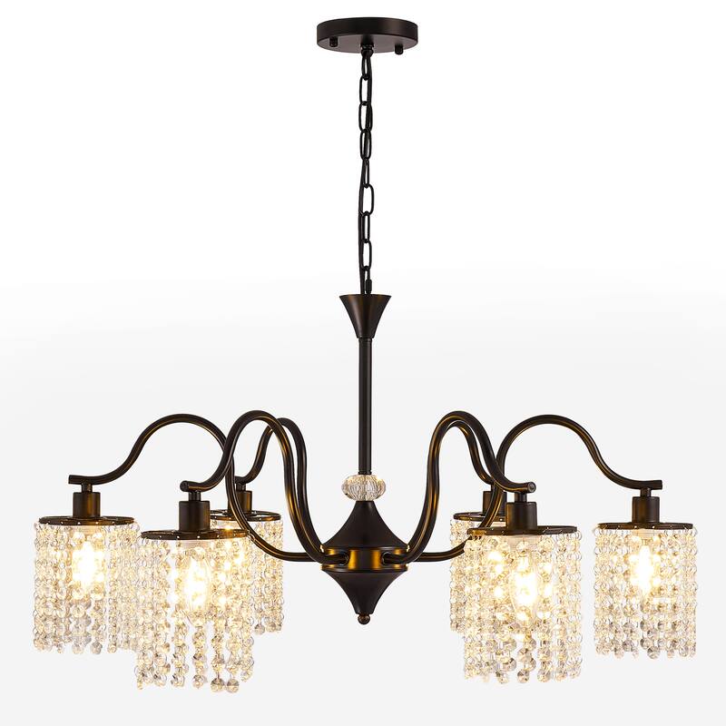 Modern Farmhouse Vintage Crystal Chandelier, 6-Light Rustic Kitchen Island Light Fixture