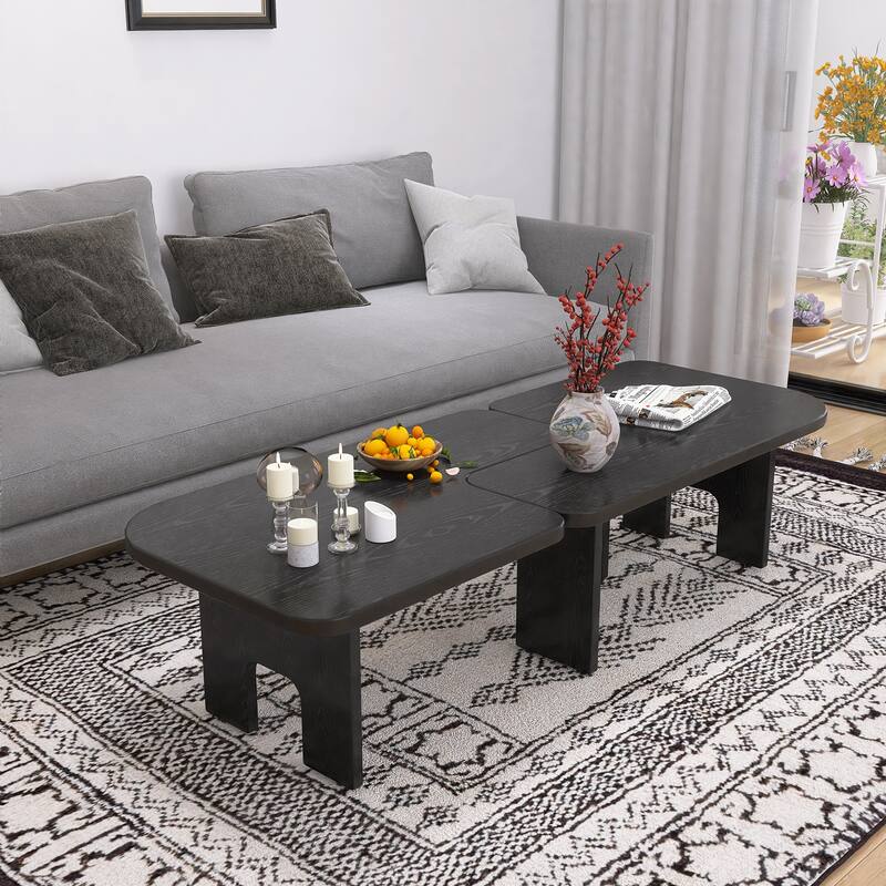 Modern Wooden Nesting Coffee Table Set, 70.86" Extendable Splicing Center Table- Saving Accent Furniture with Smooth Surface