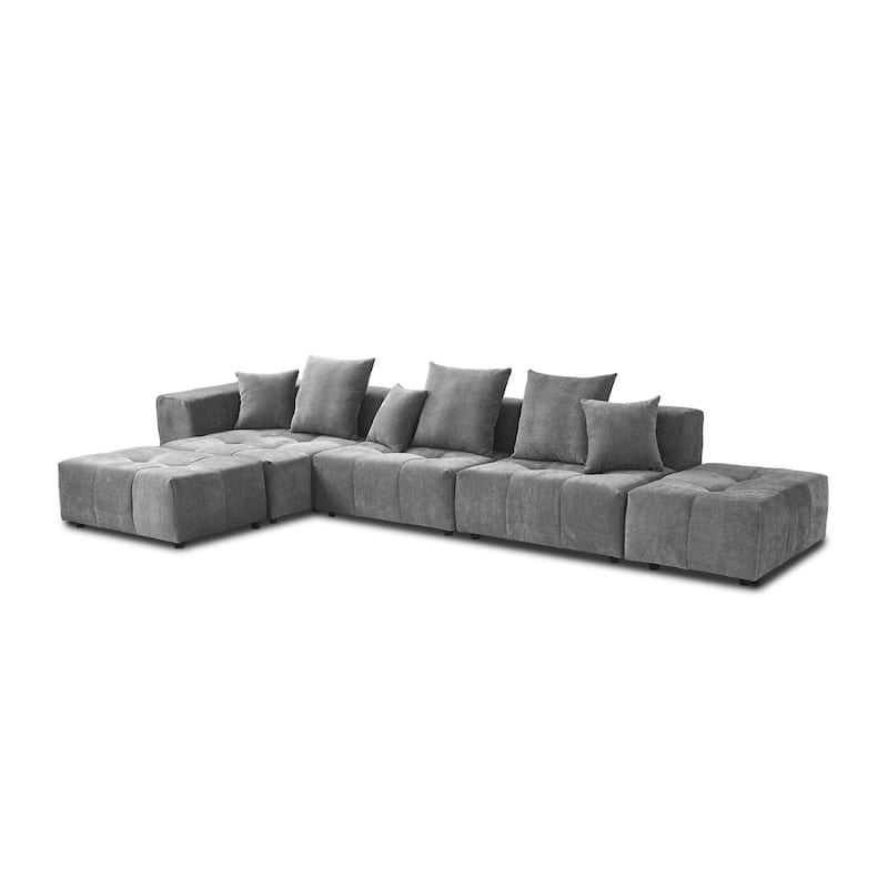 158.64" Linen Modular Sofa Modern L-Shaped Sectional Sofa 5-Seater Couch with Chaise for Living Room