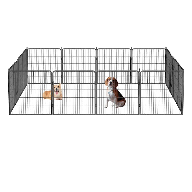 Dog Playpen - 16-Panel Outdoor Pet Fence with Doors, Portable Exercise Pen for All Dog Sizes, Yard, RV & Camping