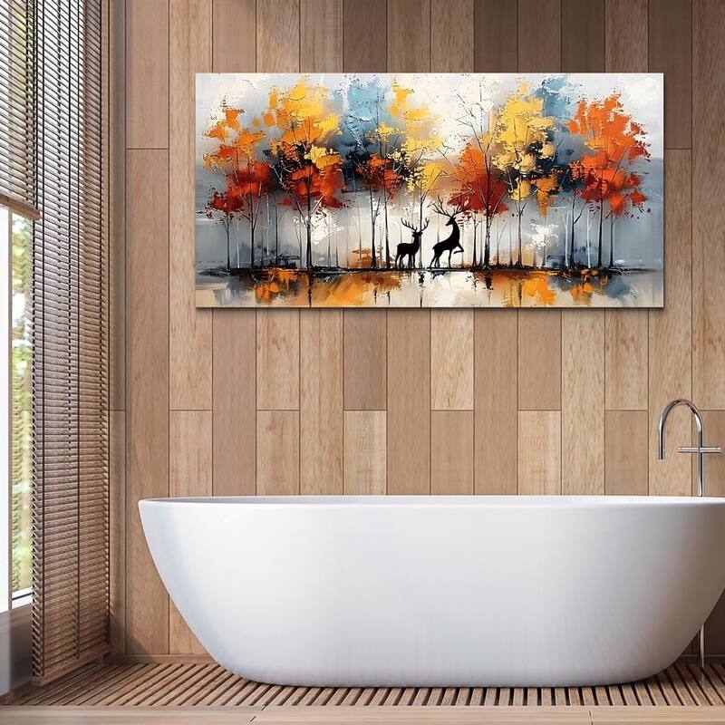 Textured Abstract Wall Pictures Elk Forest Landscape Paintings
