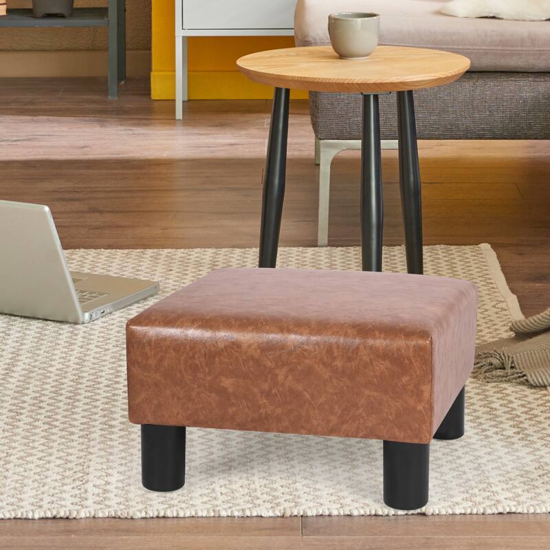 Adeco Footstool Ottoman PU Leather Footrest Modern Square Stool