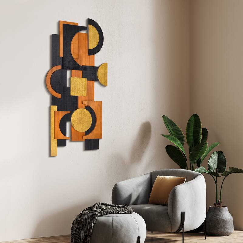 "Amber Embraces" Hand Made & Hand Finished Dimensional Solid Paulownia Wood Abstracts Wall Art