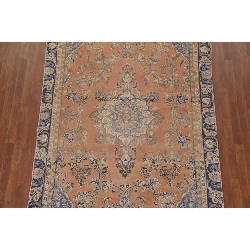 Hand Knotted Oriental 100% Wool Carpet Traditional Floral Oranges & Rust Mashad Area Rug - 9' 1'' X 5' 10''
