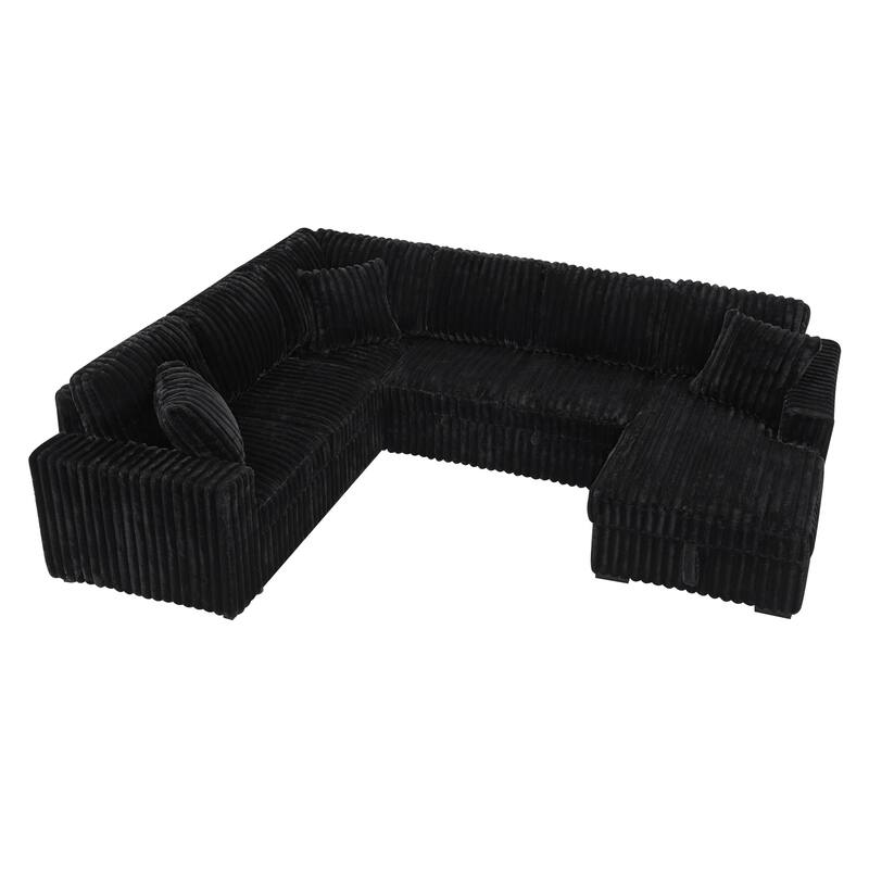 Roomfitters Oversized U Shaped Sectional Sleeper Sofa Bed with Pull Out Couch and Storage Chaise, Black