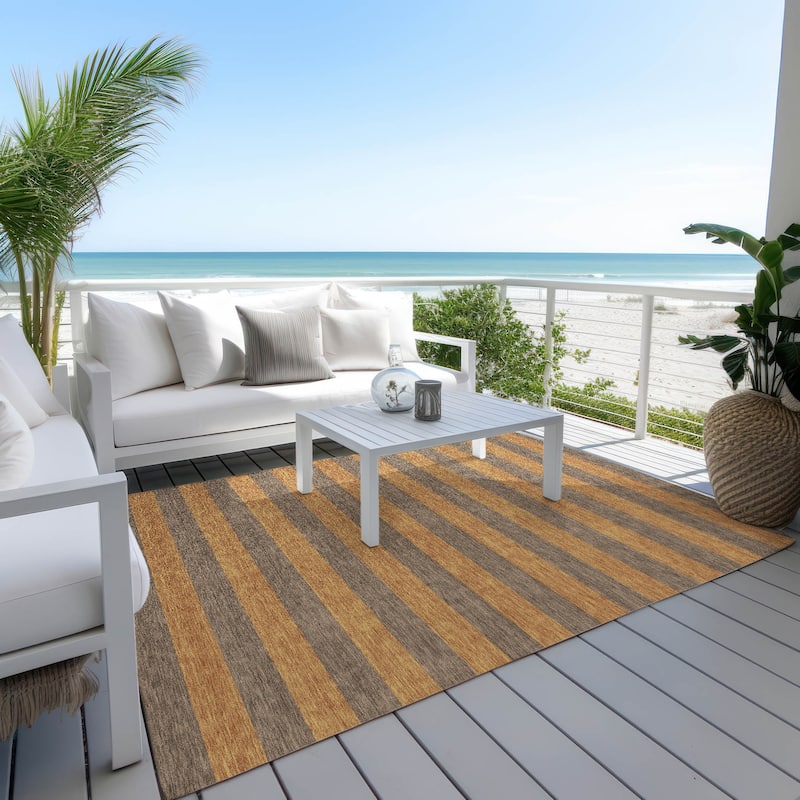 Machine Washable Indoor/ Outdoor Cabana Stripe Chantille Rug - Fudge - 9' x 12'