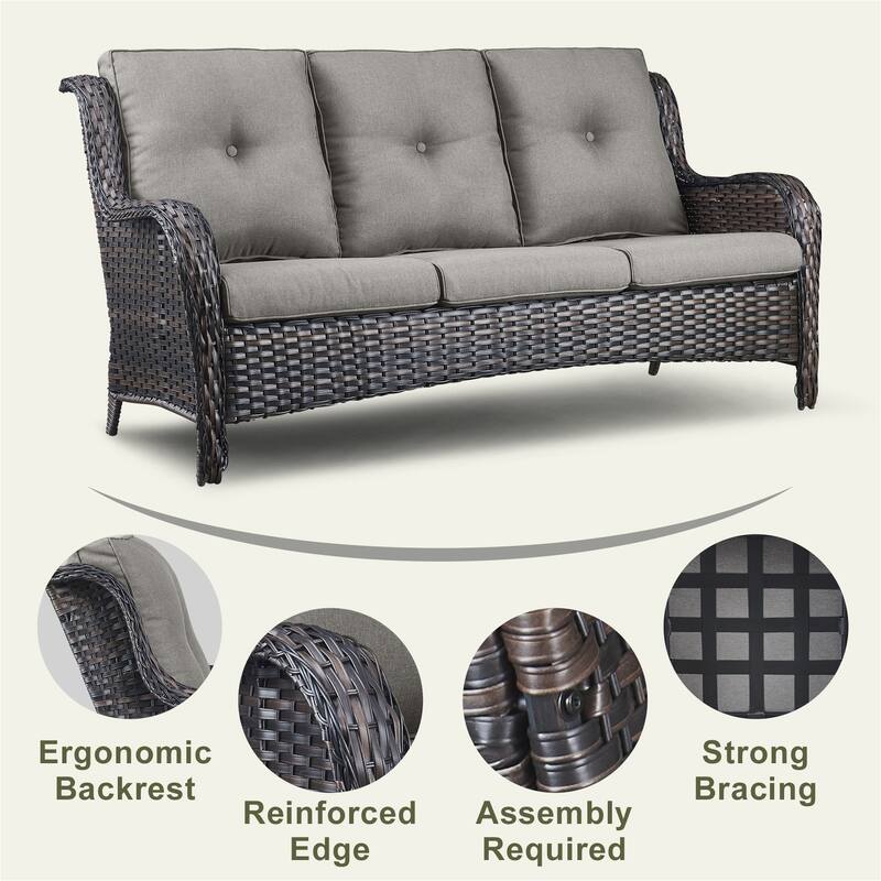 Gymojoy Patio Wicker 3-Seat Sofa with Ottoman