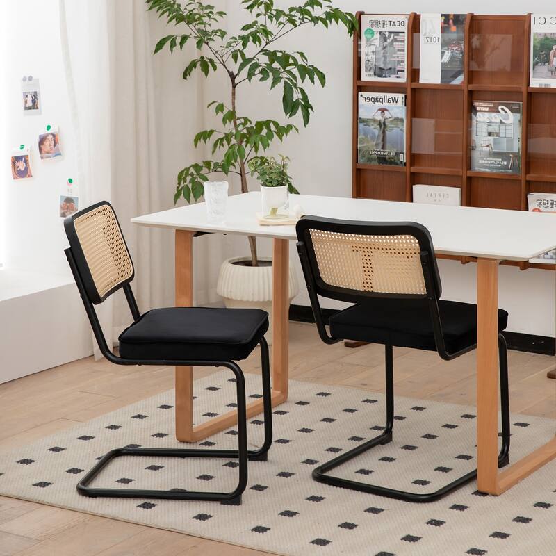 Dining Chairs Set of 2, Velvet Rattan Side Accent Chairs with Chrome Legs, Modern Mid Century Breuer Designed Chairs