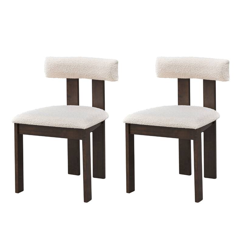2 PCS Wooden Dining Chairs, Modern Boucle Upholstered Mid Century Side Chairs with Open Back - Dark Brown