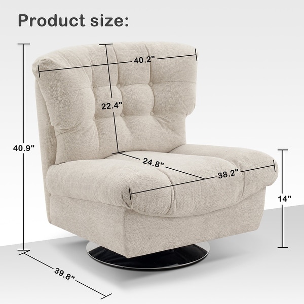 dimension image slide 4 of 5, MCombo Swivel Accent Chair, Modern Tufted Upholstered Armless Chairs, Wide Seat Single Sofa Chair
