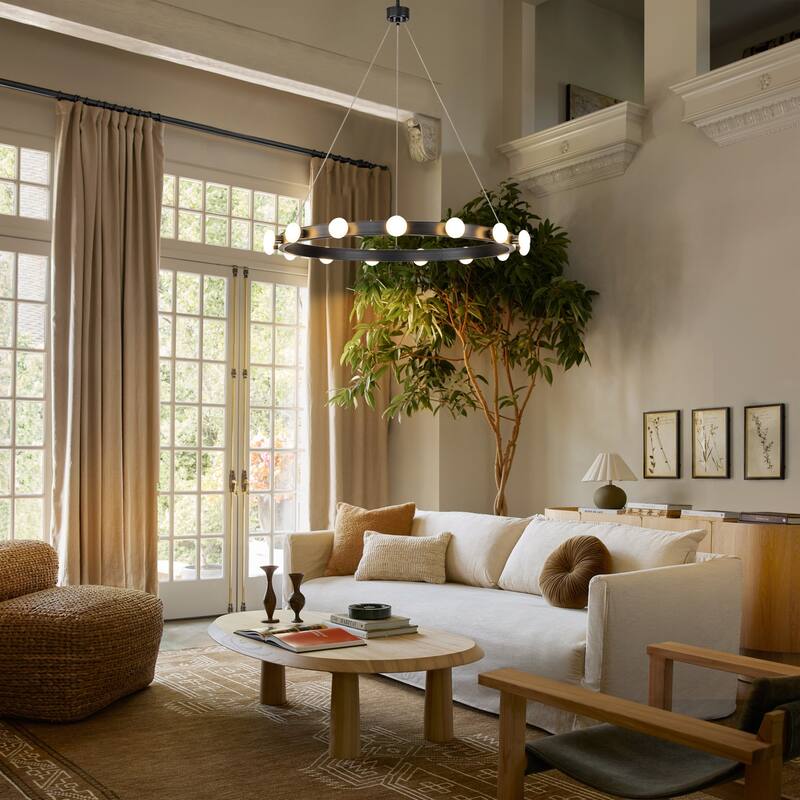 15/24-Light Mid-Century Modern Black Integrated LED Large Wagon Wheel Chandelier for Dining Room/Living Room