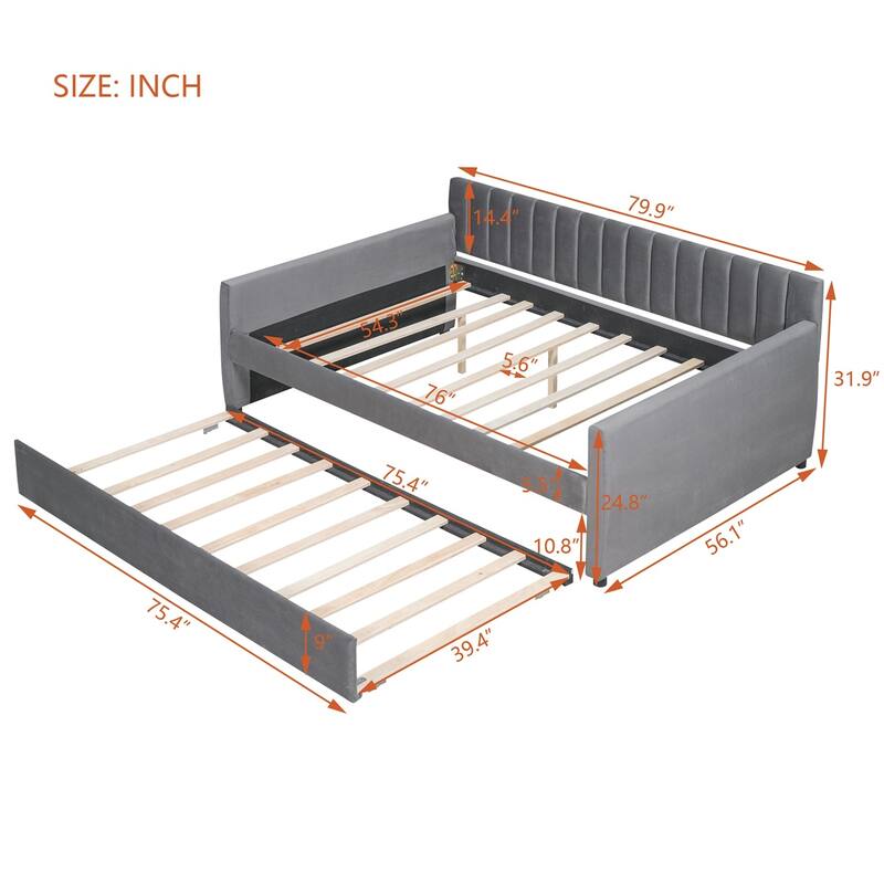 Merax Upholstered daybed with Drawers/Trundle, Wood Slat Support