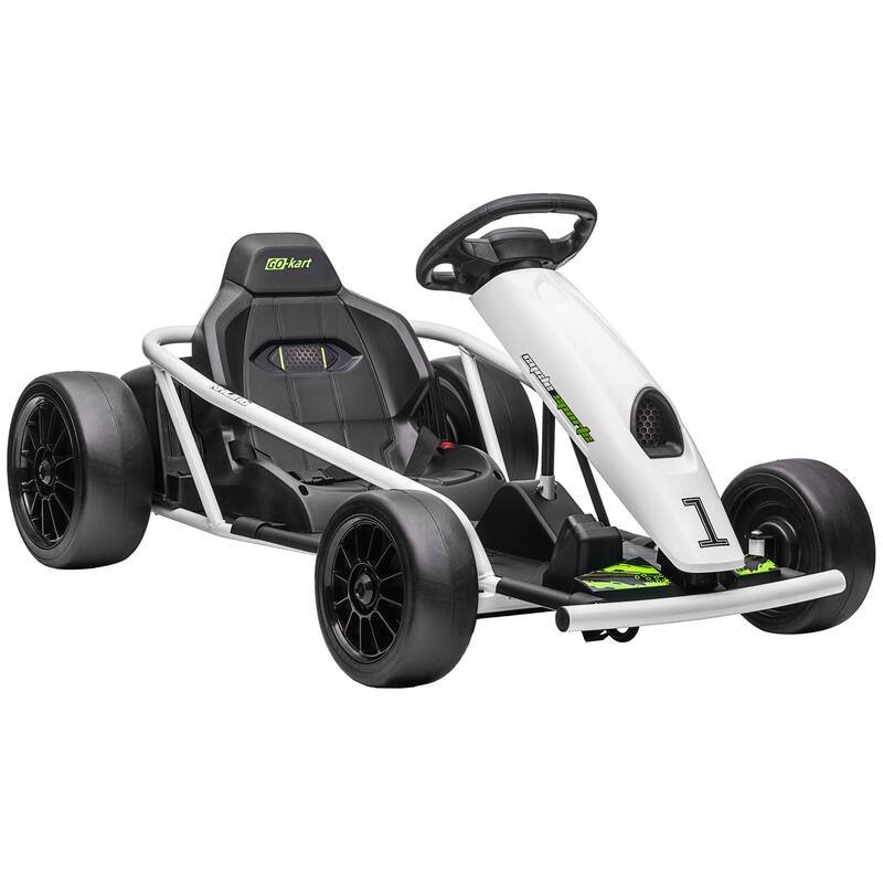 24V Electric Go-Kart for Kids, 8.1 MPH Drifting Car with Music, Horn & Safety Belt, Ages 8-12 - White