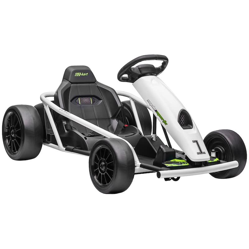 White Dual Drive Motor Drift Kart, Stylish Outdoor Electric Car Toy with Seat Belt, Exclusive Kids Car with Backrest