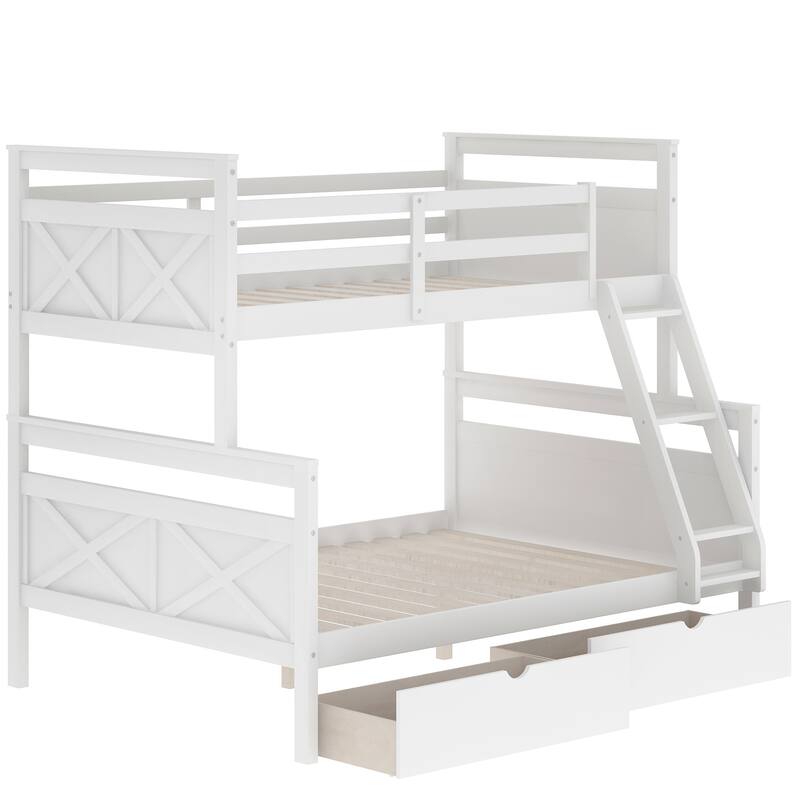 Twin over Full Bunk Bed with Inclined Ladder & Storage Drawers - Full-Length Safety Rail