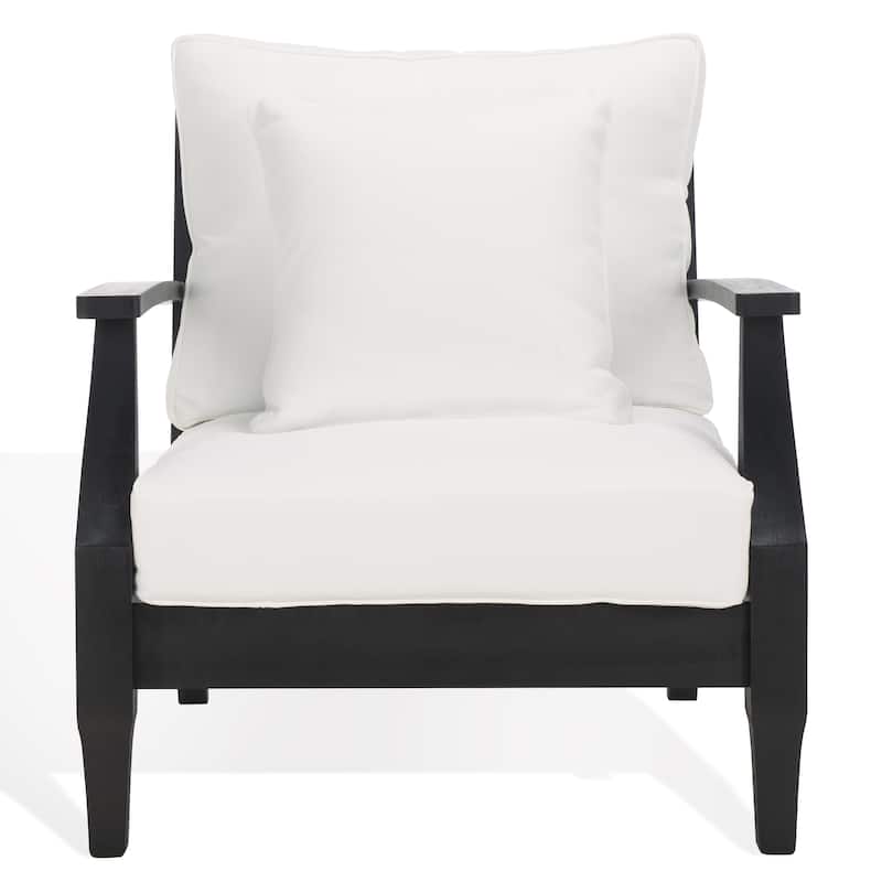 SAFAVIEH Couture Outdoor Patio Furniture Martinique Wood Arm Chair - 31"W x 36"D x 33"H - Black/White
