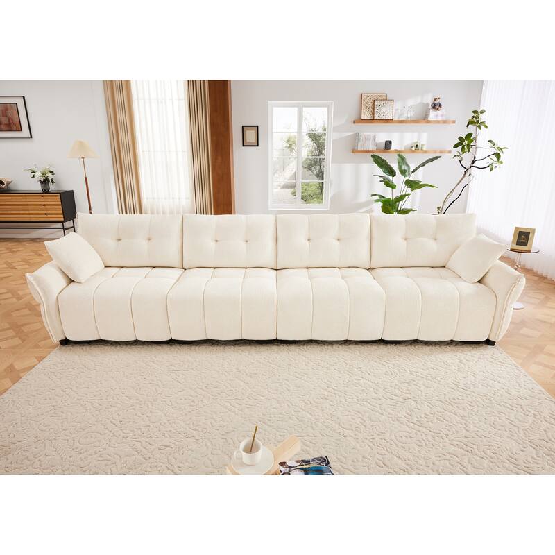 Modular 4-Seat Chenille Sofa Set with 2 Ottomans, High-Resilience Cushions and Solid Wood Frame