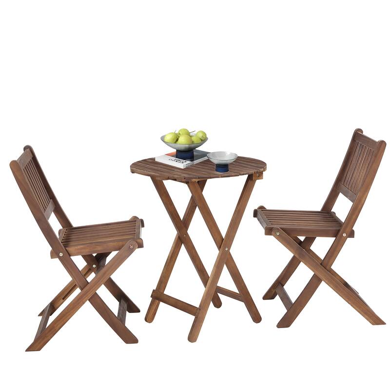 Modern Style 3-Piece Dining Set with Round Folding Table and 2 Slat Back Dining Chairs