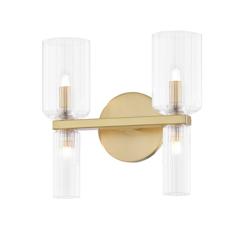 Strick & Bolton Folick Steel Bath Sconce - 2 Lights - Aged Brass