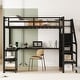 preview thumbnail 3 of 10, Black Ful Size Metal Loft Bed with Wardrobe, LED Light, L Shaped Desk and USB for Kids Teens Adults
