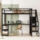 preview thumbnail 3 of 12, Black Full Size Metal Loft Bed with Wardrobe and Desk