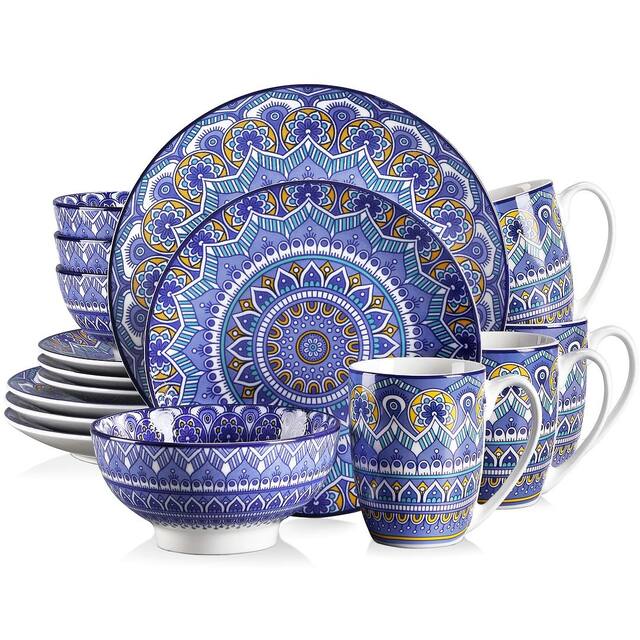 vancasso Mandala Bohemian Porcelain Dinnerware Set (Service for 4) - Sapphrine - 16 Piece