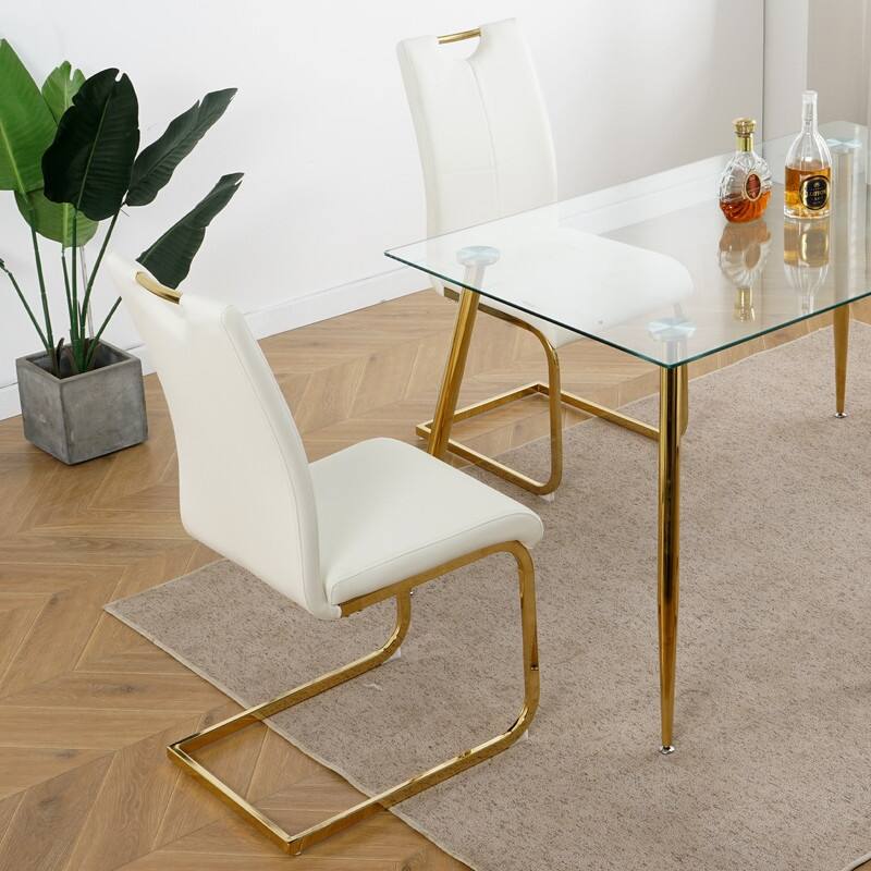 Set of 2 Dining Chairs with Faux Leather Padded Seat