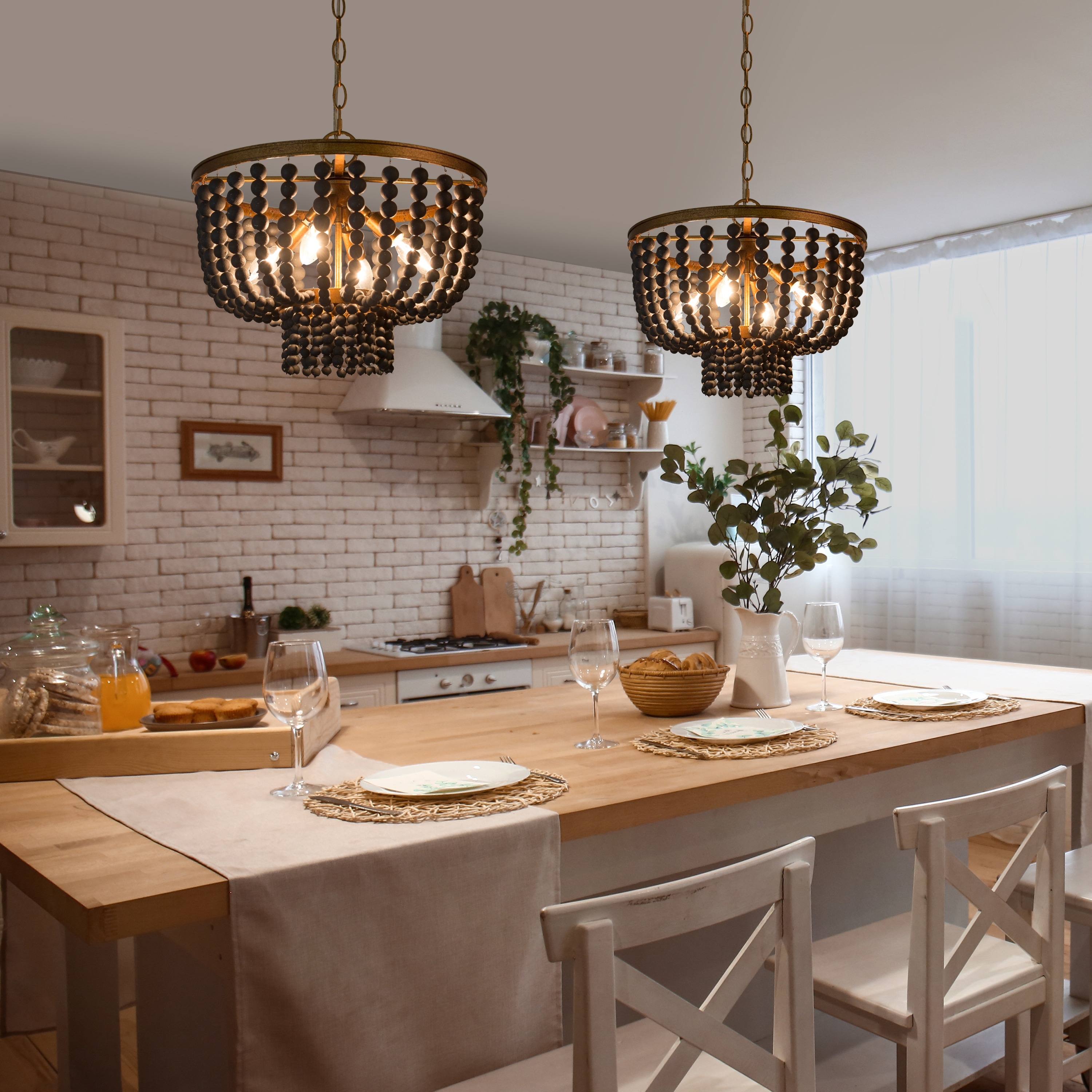 Drum pendants for kitchen island top
