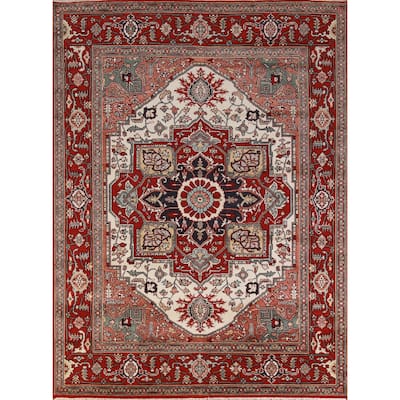 Hand Knotted Oriental 100% Wool Carpet Traditional Medallion Beige & Ivories Heriz (serapi) Area Rug - 10' 0'' X 7' 11''
