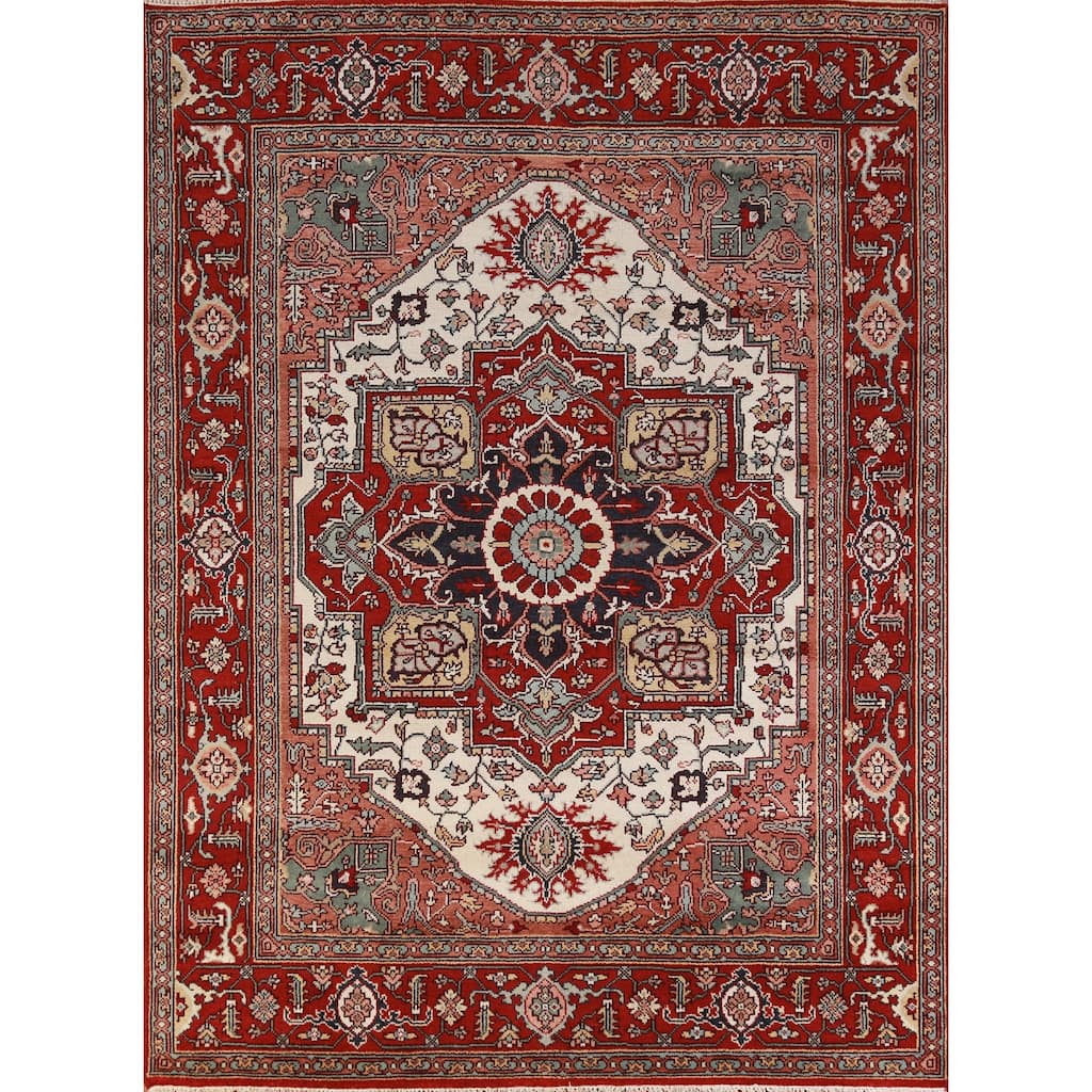 Hand Knotted Oriental 100% Wool Carpet Traditional Medallion Beige & Ivories Heriz (serapi) Area Rug - 10' 0'' X 7' 11''
