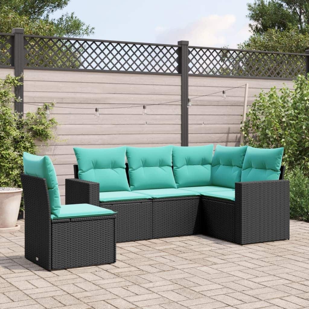 vidaXL 5/6 Piece Patio Sofa Set with Cushions Black Poly Rattan - 24.4" x 24.4" x 27.2"