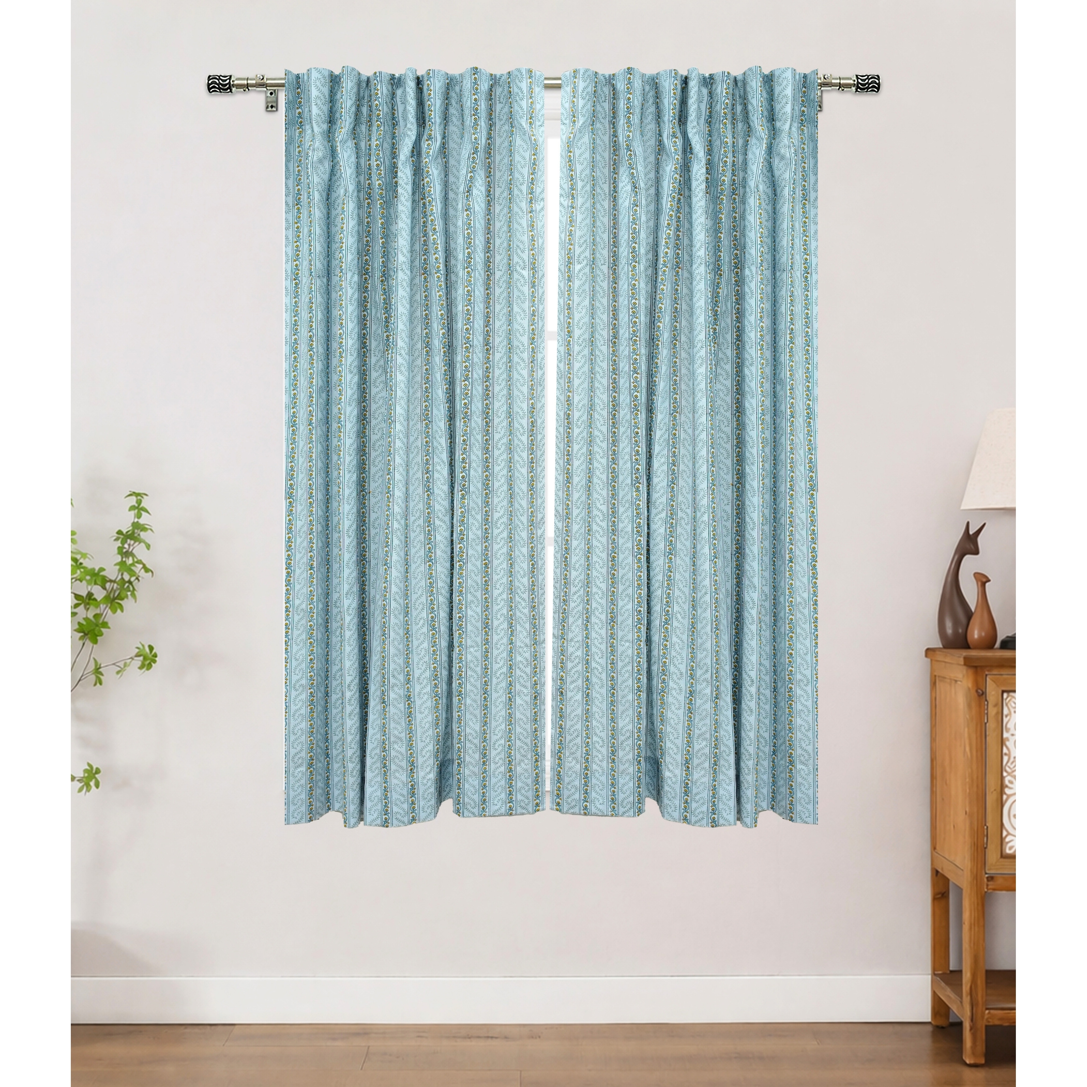 Fabdivine Elegant Block Print Floral Curtain for Home Decor Accent, Window & Room Styling, Nargis