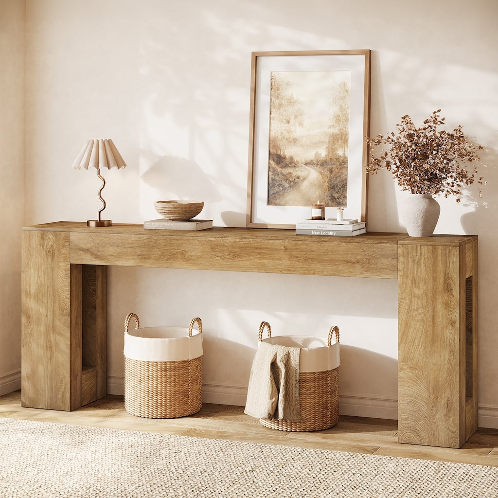 Farmhouse Entryway Table, 78.7" Wooden Narrow Console Sofa Table for Living Room