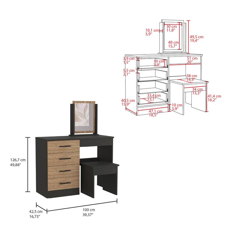 TUHOME Kaia Makeup Dressing Table with Mirror and 4 Drawers