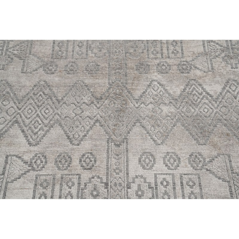 Machine Made Oriental Polyester Carpet Geometric Greys & Charcoal Distressed Area Rug - 7' 5'' X 5' 2''