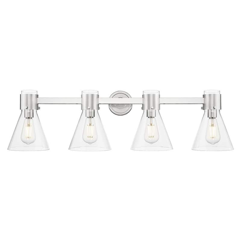 Innovations Lighting Downtown Urban - Lawton Cone - 4 Light 34" Wall-Mounted Bath Vanity Light - Satin Nickel, Clear