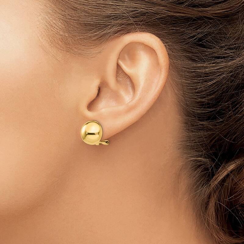 Curata 14k Yellow Gold 12mm Polished Flat back Omega back Half Ball Earrings