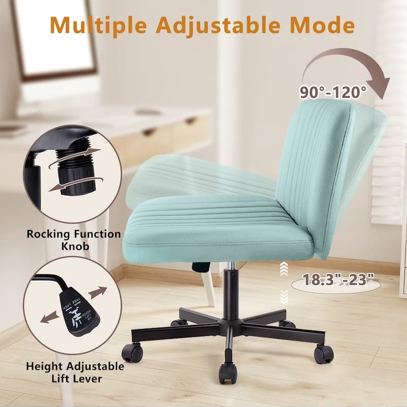 Bossin Criss Cross Chair Armless Office Desk Chair with Wheels,Fabric Padded Cross Legged Chair, Swivel Wide Seat Vanity Chair