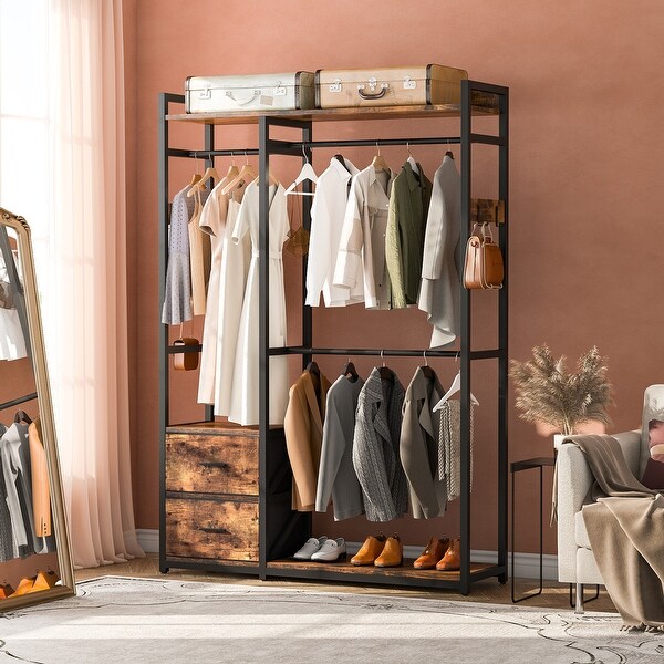 Industrial 86 inches Clothes Rack with Shelves and 2 Fabric